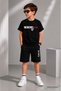 Summer I'M the King Printed Boys' Black Shorts and Black T-Shirt Set