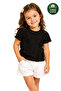 Girl's Dark Black Short Sleeve 100% Cotton Short Sleeve T-Shirt with Ruffles on the Front