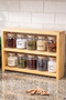 3-Tier Wooden Stand with 10 Spice Jars Set with Spoon 300 ml Glass Jars with Transparent Labels Spice Storage Container Organizer