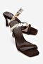 Arund Brown Suede Genuine Leather Women's Thin Heeled Slippers with Sequin Accessories