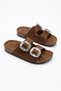 Pienn 01103 Anatomical Stone Buckle Detailed Women's Slippers - 5