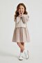 Beige Girl's Side-Tie Sweater Dress with Floral Pattern and Long Sleeves 24525 - 4