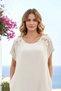Women's Cream Shoulder Lace Detailed Skirt Ruffled Linen Dress Hzl26-Vl14231 - 3
