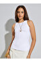 White Solid Basic Ribbed Casual Tank - 3