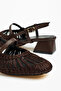 Women's Brown Mesh Knitted Short Block Heel Sandals - 4