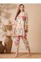 Floral Printed Lace Embellished A-line Kurti with Pants Co-ord Set for Women – Multi | Indian Dress for Ladies | Kurta Set Ladies Indian | Ethnic Indian Wear | Cotton Kurti Set - 4
