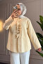 6535 - Stylish Comfortable Ruffle Detailed Woven Peach Fabric Women's Shirt - 2