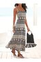 Women's Rope Strap V-Neck Long Patterned Single Jersey Dress - 3