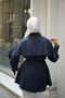 Women's Ruffled Stone Detailed Waist Tie Shirt Navy Blue - 5