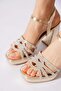 Tuyas Platform Open Stone Women's Evening Dress Shoes Gold Wrinkled - 3