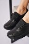 Tarnebe Bone Protruding Women's Genuine Leather Shoes Black Skin - 4
