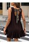 Women's Strappy Crew Neck Back Bow Leopard Lace-Up Woven Viscose Short Dress