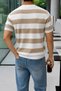Men's Striped Knitwear T-Shirt, Crew Neck, Slim Fit, Summer Thin Texture - 3