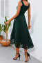 Women's Strap Geometric Neckline Flower Laser Cut Imported Crepe Dress - 3