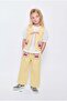 Girl's Cotton Yellow Gingham Cherry Embroidered Vest and Trousers Set