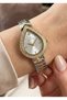 Women's Silver Gold Metal Cord Drop Case White Dial Stone Detailed Wristwatch 2 Years Warranty - 2