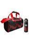 Black Red Dot Patterned Boy's Sports Bag and 800 ml Steel Water Bottle Set 27555