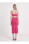 Fuchsia Interlock Adjustable Thin Straps and Waist Window Detail Slit Midi Dress - 5