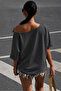 Women's One-Shoulder Off-Shoulder Loose Cotton in Soft-Textured Basic Blouse Summer Stylish Blouse 0081 - 4