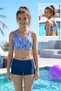 File Detail Zero Sleeve Top and Shorts Girls' Swimsuit 9901 Navy Blue01