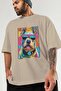 For Dog Lovers 63 Front Dog Printed Beige Oversize T-Shirt 100% Cotton Unisex Dog Lover Premium Design - 3