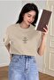 Women's Imagination Printed Crew Neck Oversize Casual Black White Navy Blue Beige Lilac T-Shirt - 2