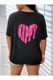 Women / Girls Black Oversize T-Shirt Happy Printed - 2