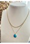 Steel Double Necklace Set Turquoise Necklace and Straw Necklace