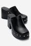 Bellune Black Skin Genuine Leather Women's Thick Heeled Slippers with Rivet Detail