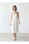 Lcw Modest White V-Neck Rope Strap Brode Dress