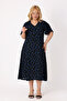 Women's Plus Size Black Floral Patterned Flounced Short Sleeve V-Neck Viscose Dress - 4
