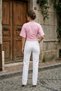 Women's Short Sleeve Blouse with Draped Waist Detail - 7