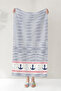 Striped Marine Anchor Beach Towel - Navy Blue White Nautical Style Quick Drying Microfiber Towel Coverlet - 2