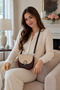 Burgundy Light Mink Women's Round Buckle Cross Strap Shoulder Bag Daily Stylish Use Saddle Model - 8