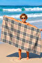 Plaid Striped Beige Beach Towel - Modern Classic Black Red Sand-Repellent Beach Cover-Up - 2
