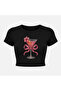 Short-Sleeved Crew Neck Cocktail Printed Crop Top