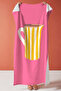 Pink Striped Mug Motif Beach Towel - Modern Mediterranean Style Yellow and White Quick-Drying Towel Cover - 6