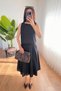 Eyelash Textured Blouse Skirt Black Elegant Set