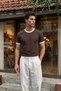 Wour Men's 100% Cotton Premium Crew Neck Brown T-Shirt with Contrast Collar and Sleeves, Fit Fit Pattern - 3