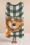 Checkered Boys' Beach Towel with Lion Figure - Cute Safari Green Quick-Drying Microfiber Towel - 7
