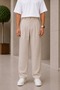 Men's Beige Fabric Trousers Baggy Fit Pleated Wide Leg Relaxed Cut - 2