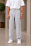 Men's Light Gray Fabric Trousers Baggy Cut Pleated