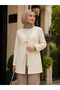Women's Ecru Double Lace-Up Kimono Cardigan