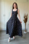 Floral Square Neck Midi Black Dress with Bow Detail on the Back - 8