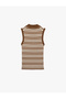 Viscose Striped Sleeveless Polo Neck Knitwear Blouse - 7