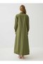 Shirt Collar Pleated Detailed Hijab Dress - Khaki - - 5