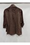 Women's Brown Italian Floral Embroidered Foldable Long Sleeve Oversize Shirt Size 42 - 46 - 3