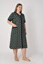 Women's Plus Size 100% Cotton Combed Fabric Buttoned Summer Dress / Green-Brown 4180 - 2