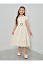 Girls Beige Embroidered Hem A-Line Dress
