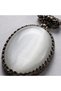 Bronze Vintage Women's Necklace Authentic Copper Jewelry Oval White Cat's Eye Stone Medallion Long Chain - 5